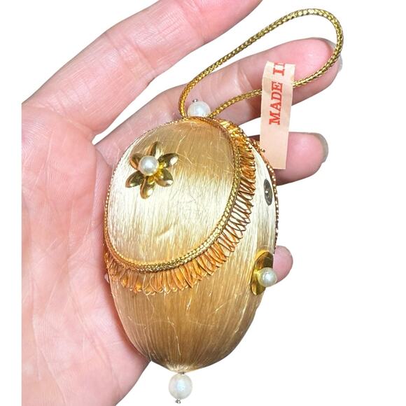 5 Vintage Satin‎ Embellished Beaded Sequin Ornaments Japan Made 2" Teardrop Egg - Picture 3 of 8